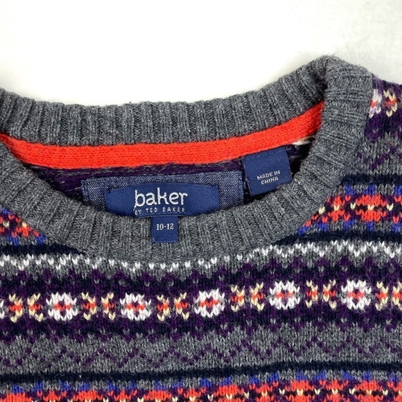 Baker by Ted baker BOYS 10/12 Fair Isle Stripe Knit Cotton Blend Sweater - Picture 3 of 4